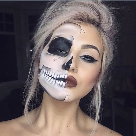 Gorgeous Skull Halloween Makeup. 10 gorgeous halloween makeup looks! Cheetah makeup, spider girl makeup, deer makeup, doe makeup, fawn makeup, fairy makeup, pop art makeup, fairy makeup, unicorn makeup, mermaid makeup, sugar skull makeup. Love this site with all of the gorgeous inspiration.